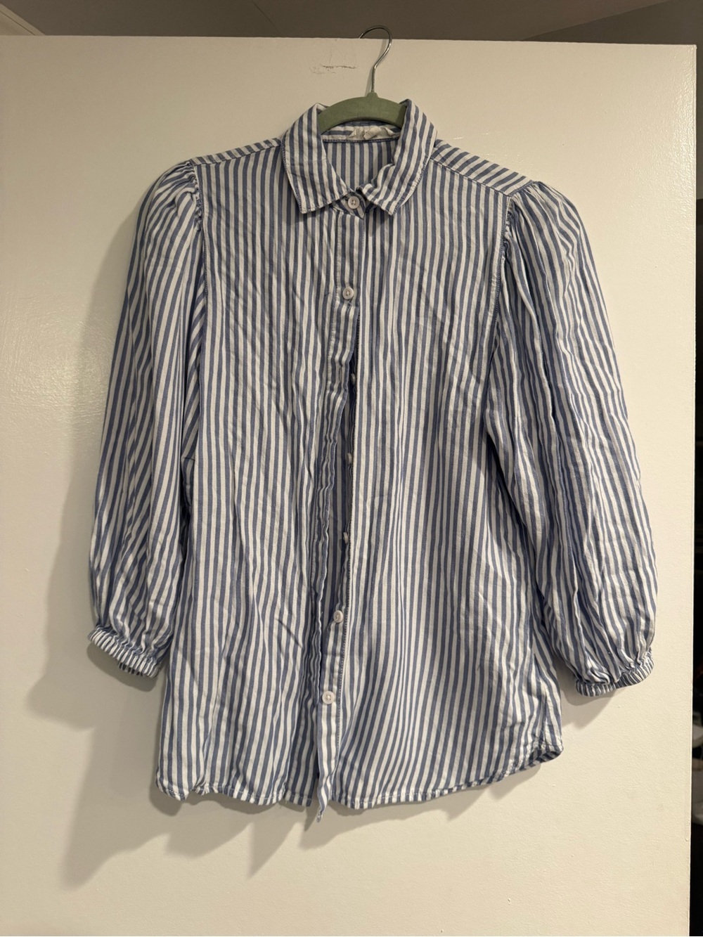 Lightweight and soft Blue and White Striped Button-Up Blouse